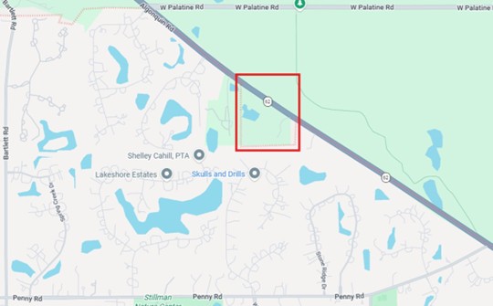 Image of map of portion of South Barrington with the 3 new properties that were annexed into South Barrington highlighted.